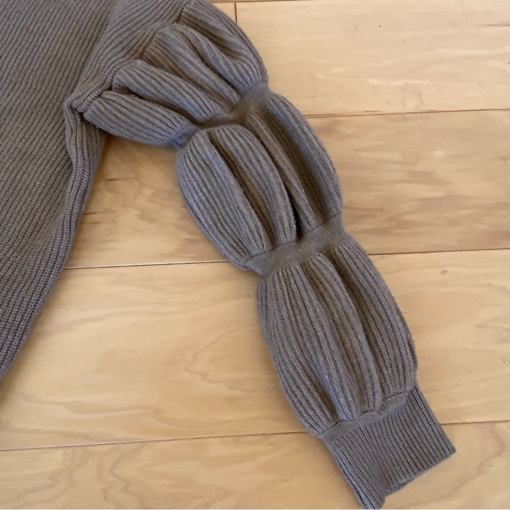 Brown Hem & Thread Ribbed Turtleneck Sweater with Puffy Sleeve M - Picture 5 of 7